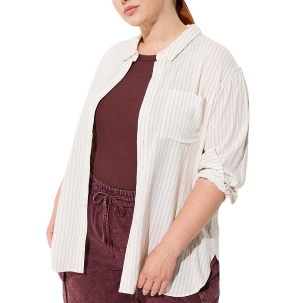 Torrid Rayon Slub Drop Shoulder Button-Front Shirt Size 3